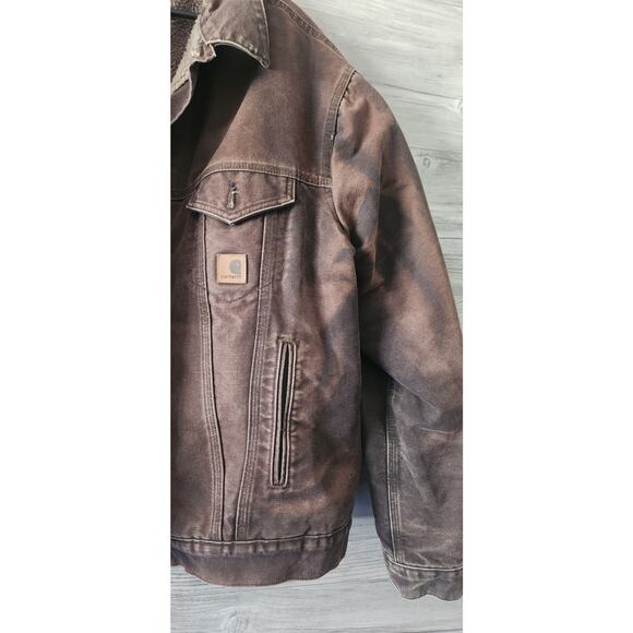 Vintage Y2K Carhartt J233 DKB Size 2XL Brown work wear jacket Sherpa Distressed - Picture 2 of 13